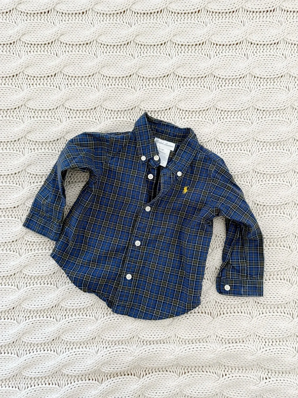 Ralph Lauren Boys Navy & Yellow Plaid Button-Down Shirt